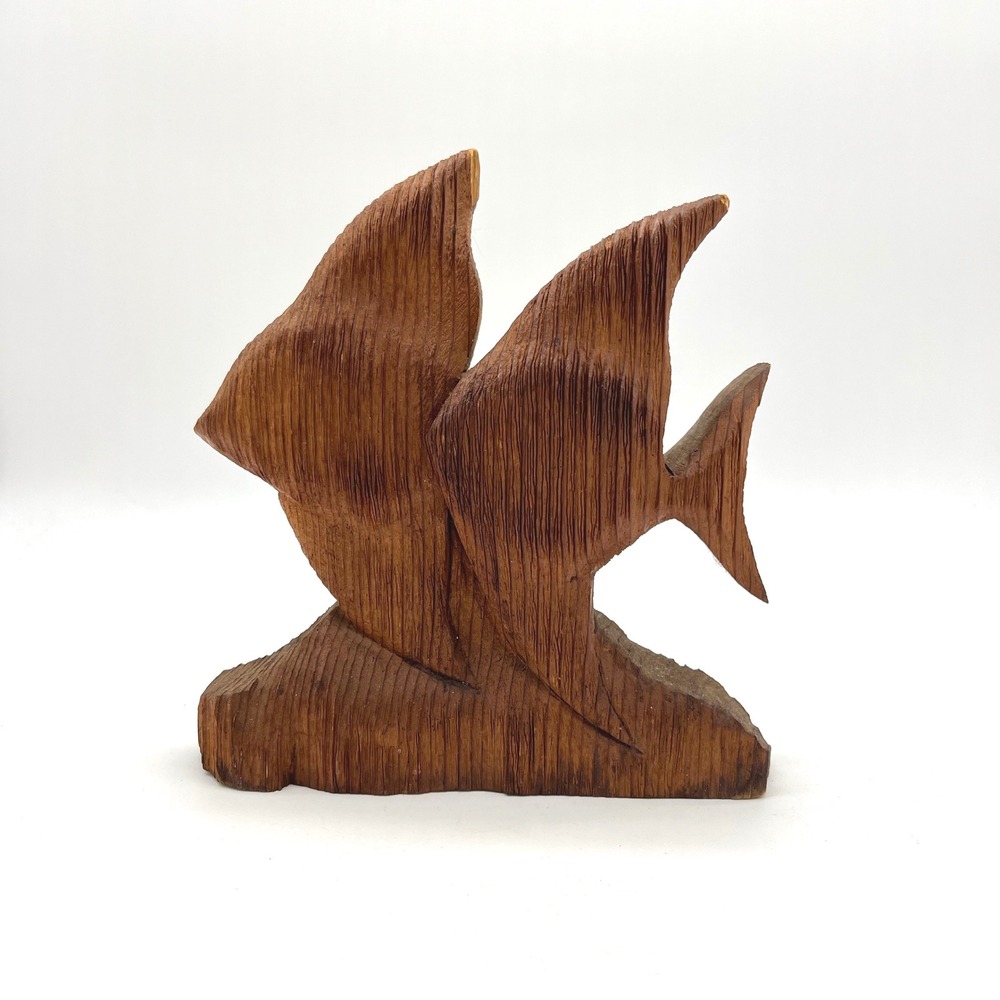 Vintage Judy‎ Holmes Redwood Carved Angelfish Sculpture Coastal Decor Art